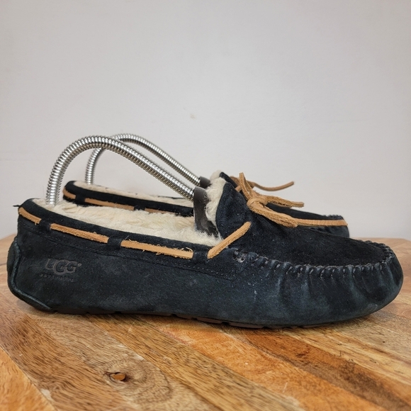 UGG Dakota Black Suede Fur Slippers Womens Size 8 - Picture 1 of 9